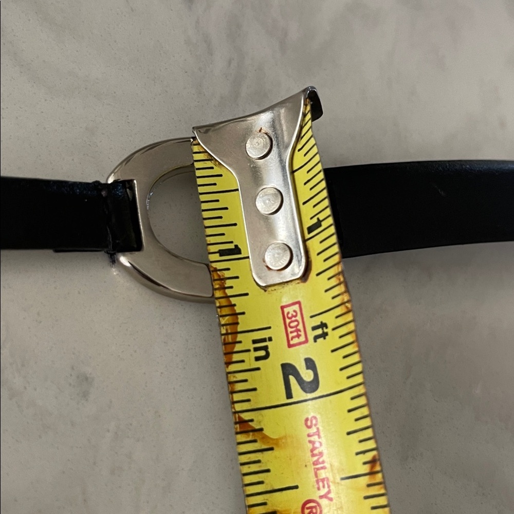 Amiee Lynn black leather belt silver tone oval links size M - Picture 15 of 17